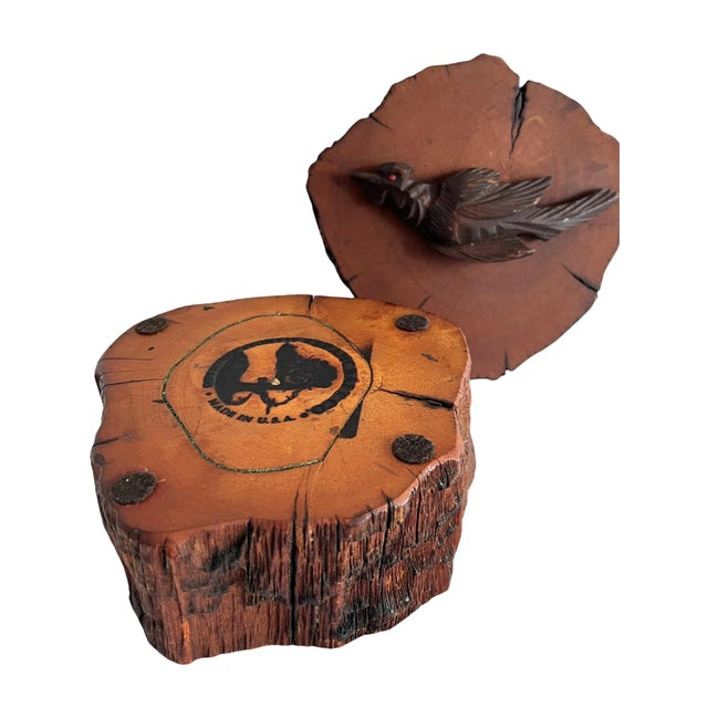 1970s Spancraft Handmade Wooden Live-Edge Trinket Box With Carved Bird For Sale - Image 4 of 10