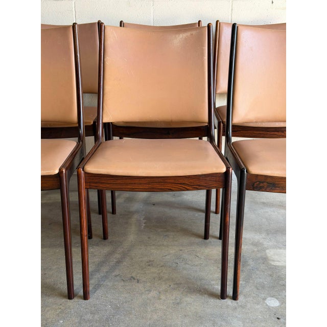 Tan Johannes Andersen Rosewood Dining Chairs Set of 6 Leather Seating Denmark 1960s For Sale - Image 8 of 10