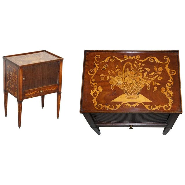19th Century Dutch Marquetry Inlaid Side Table with Tambour Fronted Door For Sale - Image 13 of 13