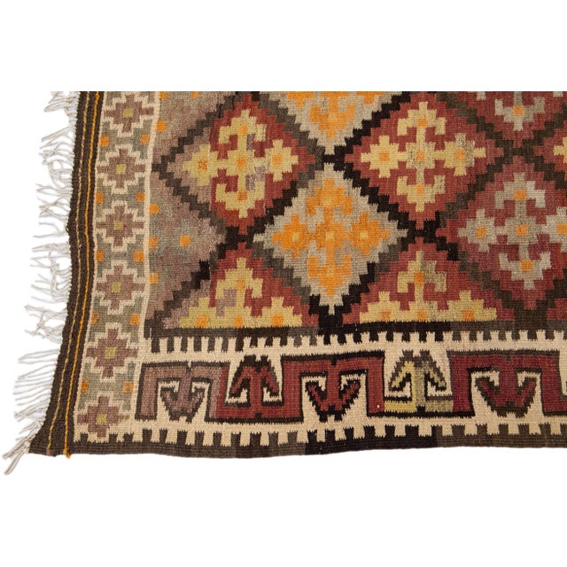 1960s Vintage Turkish Kilim Orange Handmade Tribal Wool Runner For Sale - Image 4 of 10