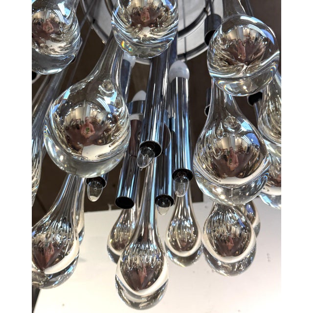 Mid-Century Modern Mid Century Murano Silvered & Clear Glass Drop Chandelier, Attributed to Venini For Sale - Image 3 of 18