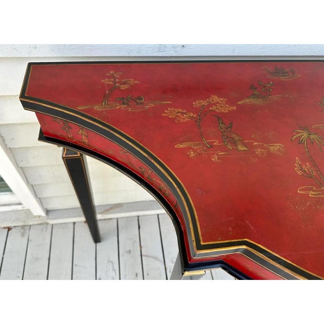 Red Vintage Sarreid Red and Black Lacquered Chinoiserie Console Table For Sale - Image 8 of 9