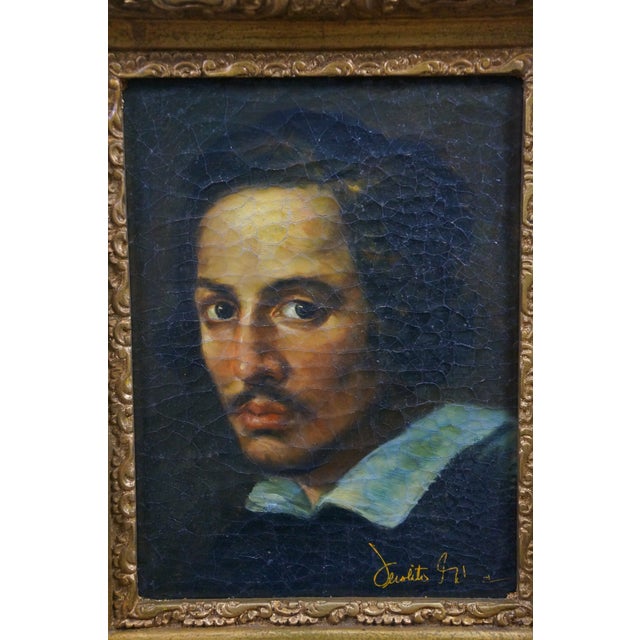 Bernini Late 20th Century Self Portrait Italian Gentleman Oil Painting on Linen After Gian Lorenzo Bernini 28" For Sale - Image 4 of 10