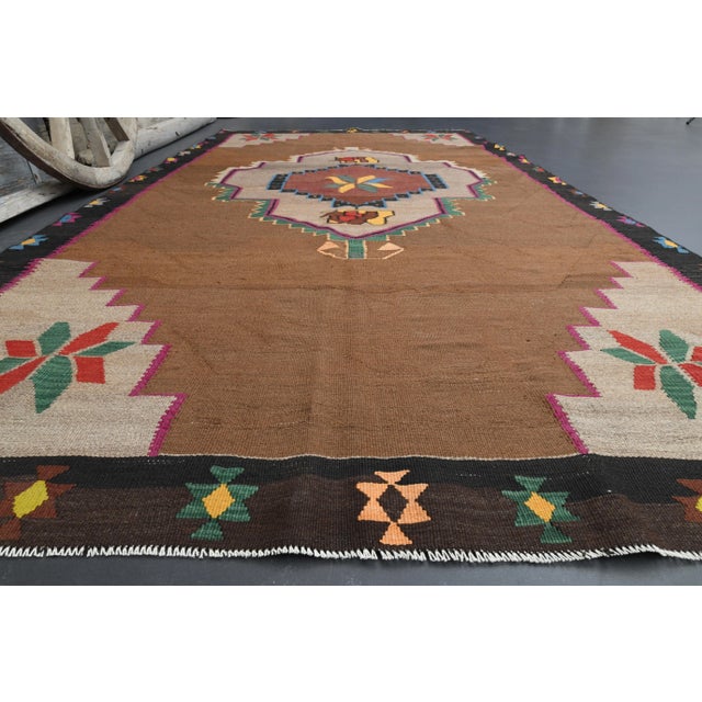 1970s Vintage Turkish Oushak Handmade Wool Cotton Brown Area Rug For Sale In San Francisco - Image 6 of 11