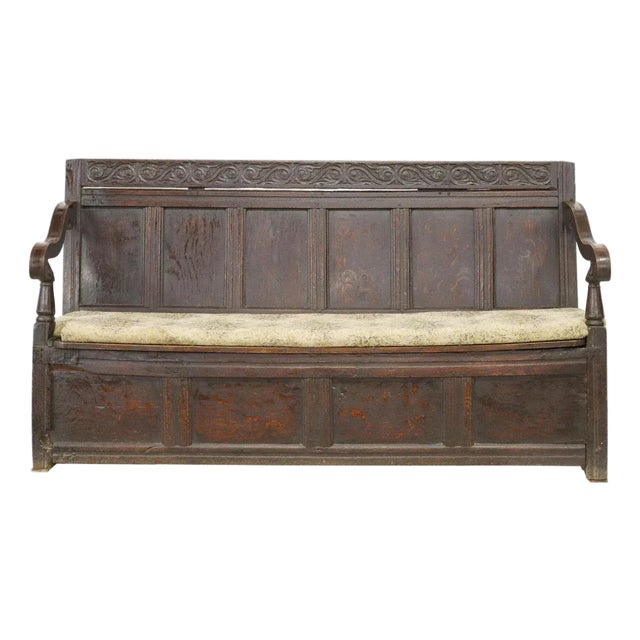 Antique English Oak Bench W/Storage Built in United Kingdom in Late 18th Century (1770-1790) Georgian Furniture Design,...