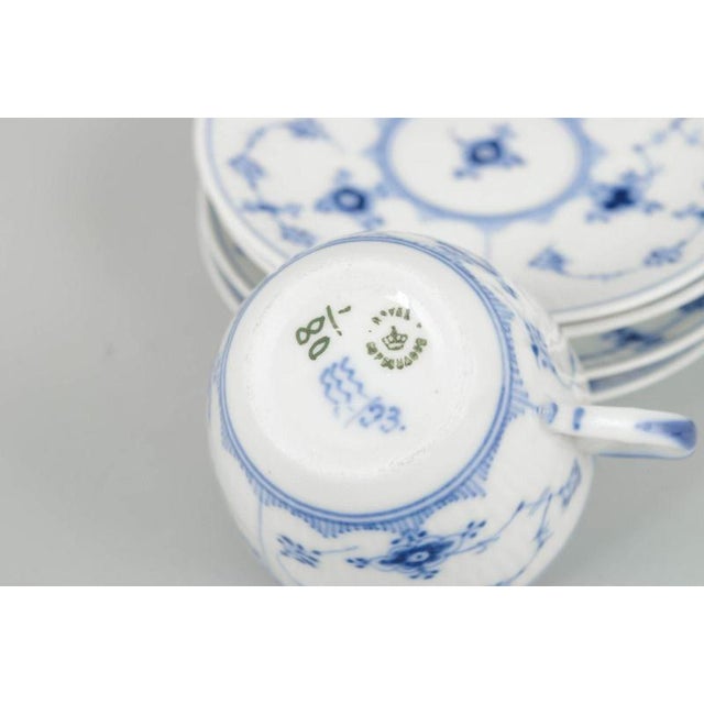 Blue Fluted Plain Coffee Cups and Saucers from Royal Copenhagen, Set of 8 For Sale - Image 4 of 5