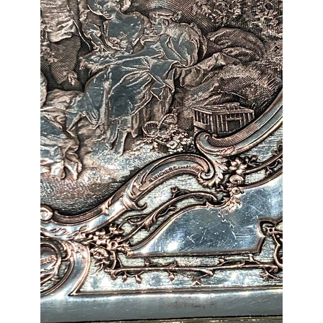 Antique Silver Plated Jewelry Box Le Denicheur by Boucher Engraved by B.Wicker For Sale - Image 16 of 17