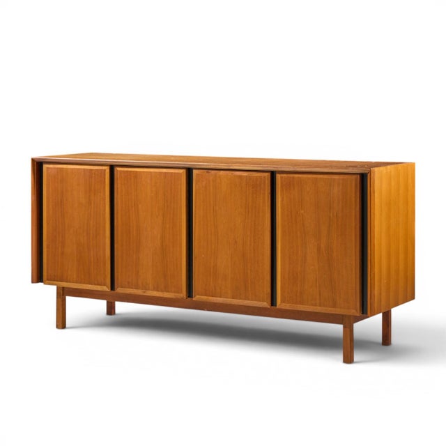 Dillingham Dillingham Mid Century Walnut and Cane Sideboard Credenza and Hutch For Sale - Image 4 of 14