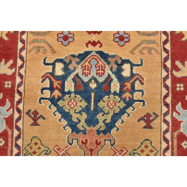 Kazak Runner 2’8” X 9’9” Gold Wool Tribal Hand-Knotted Oriental Rug For Sale - Image 9 of 13