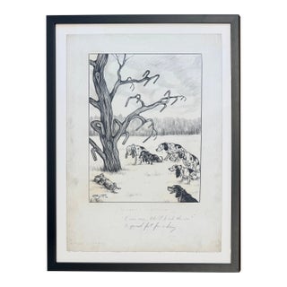 Framed Original Illustration, Humorous Hunting Scene, Palm Beach Artist Vincenzo Zito, 1950s For Sale