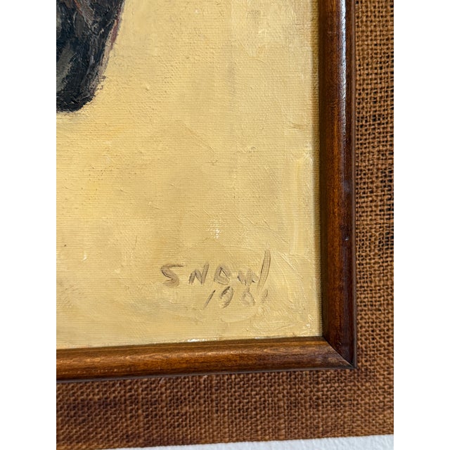 Wood Oil Painting of Thoroughbred Racehorse, 1961, Golden Honors Horse Witch-Hazel, Esterling. By Artist Snow in 1961 Oil on Canvas For Sale - Image 7 of 9