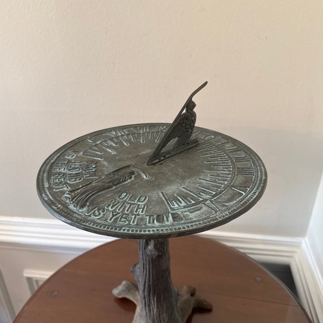 Vintage Mid-Century Modern Solid Bronze Garden Sundial on Root Base For Sale - Image 11 of 12