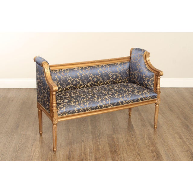 High Quality Early 20th Century Carved Giltwood Settee or Loveseat with Custom Silk Upholstery