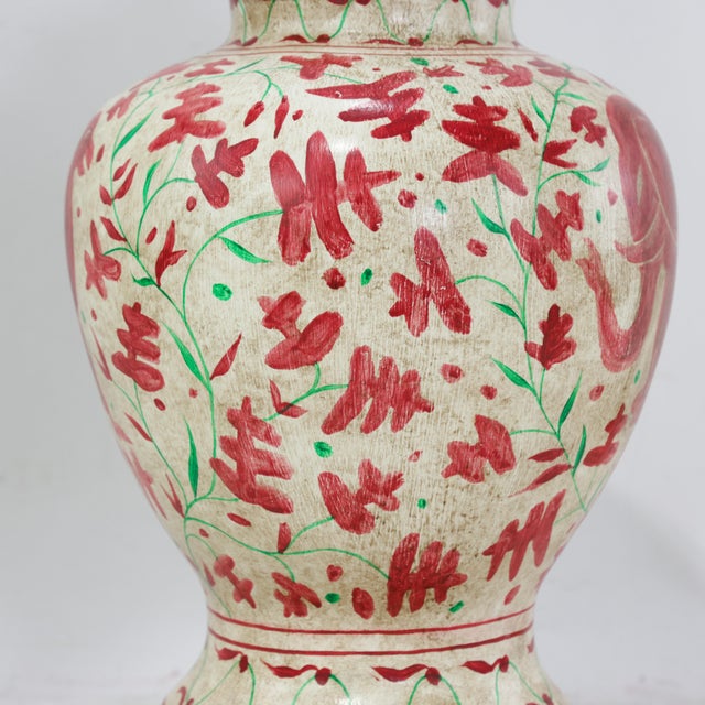 Pair of Vintage Brunschwig & Fils Cadiz Table Lamps - Red and Cream Ceramic With Elephant and Camel Motif For Sale - Image 12 of 13