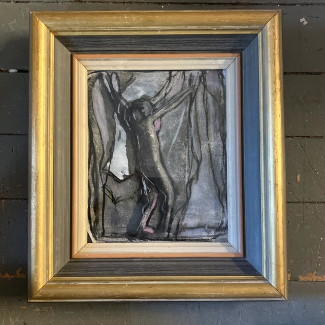 1960’s Original Abstract Nude Painting/Drawing Vintage Frame For Sale - Image 4 of 4