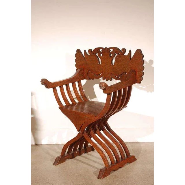 19th Century Anglo-Indian Brass Inlaid Savonarola Chair With Peacocks For Sale - Image 11 of 12