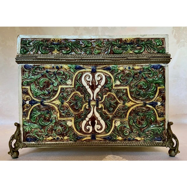 19th Century Majolica Nasrid Moorish Style Palissy Lidded Box Casket / Attributed Thomas Sargent For Sale - Image 4 of 12
