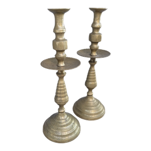 Pair of Mid 20th Century Moroccan Brass Altar Candle Holders