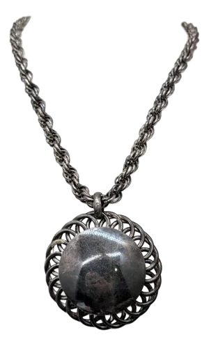 Vintage 1950s Signed Napier Silvertone Round Pendant Necklace