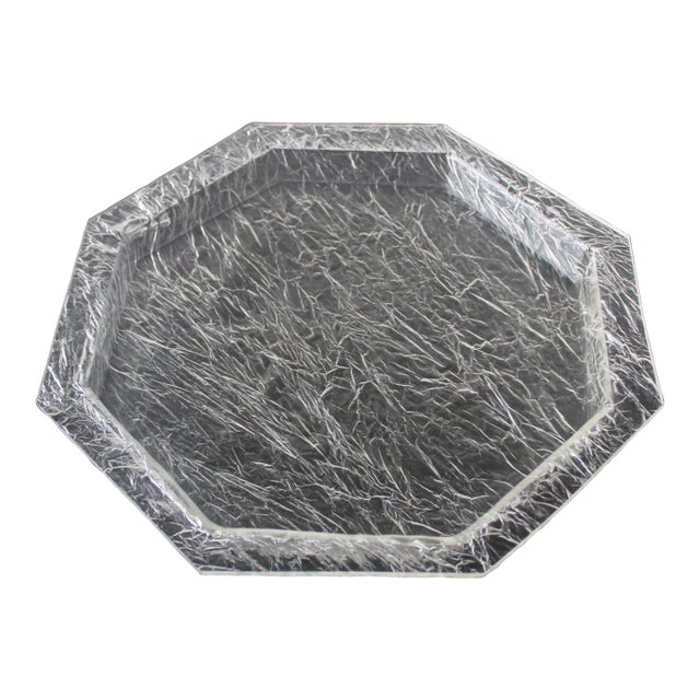 Willy Rizzo Style Crackle Ice Effect Lucite Octagonal Serving Tray Vintage For Sale