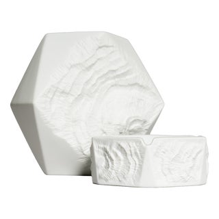 Fossil Relief Bisque Porcelain Vase and Ashtray by Manfred Frey for AK Kaiser, Germany, 1970s, Set of 2 For Sale