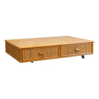 Bamboo and Woven Rush Coffee Table, 1970s For Sale