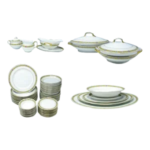 Vintage 1940s Epiag Ivory Czech Porcelain Dinnerware Service for 10 Plus - 64 Pieces