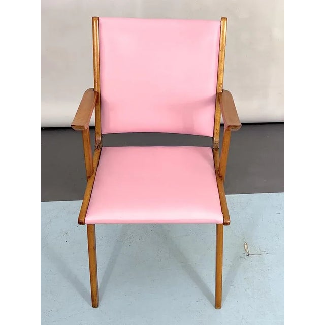 Vintage Italian Wood Accent Chair in Pink Leatherette, Italy, 1950s For Sale - Image 4 of 11