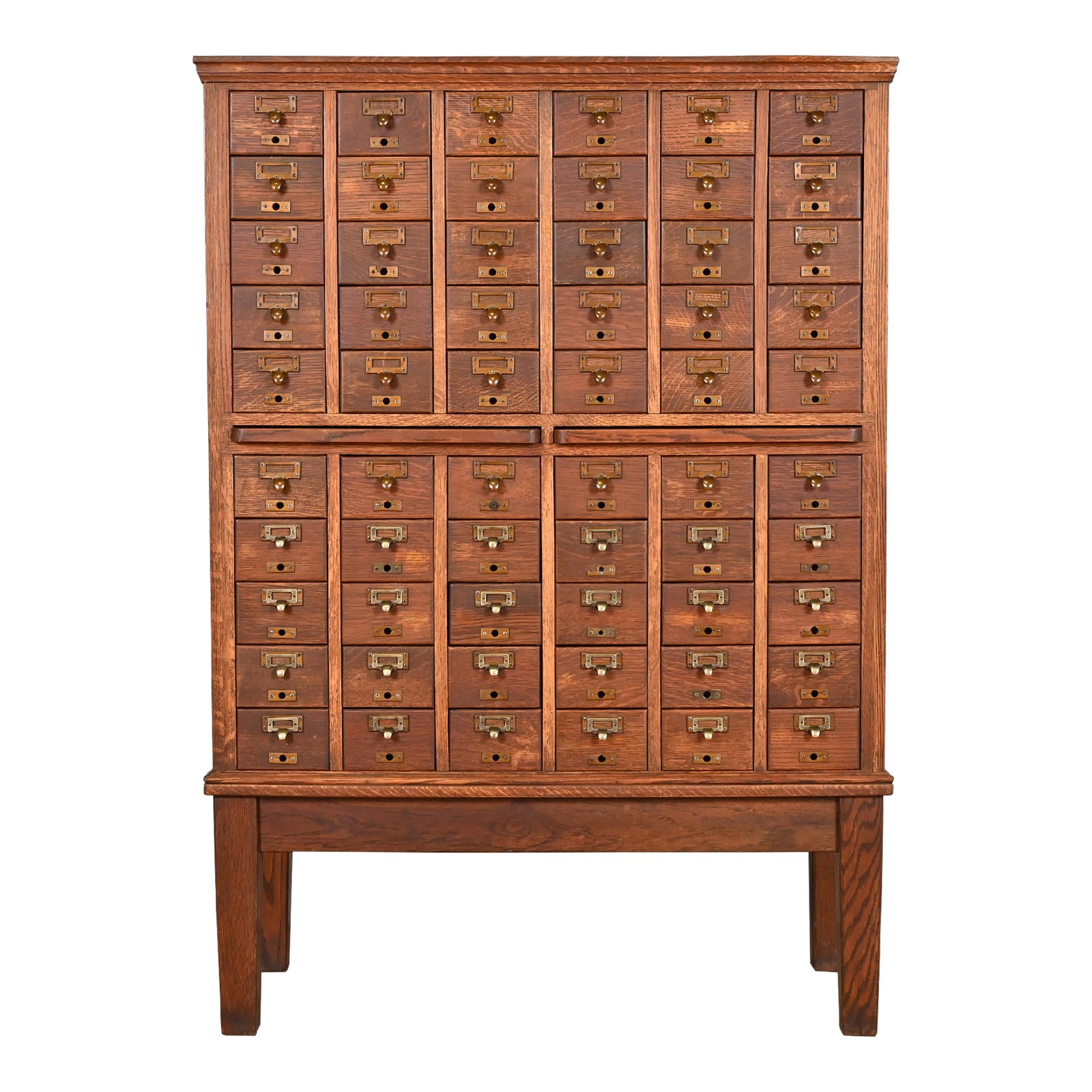 Antique Arts & Crafts Oak 60Drawer Card Catalog Filing Circa