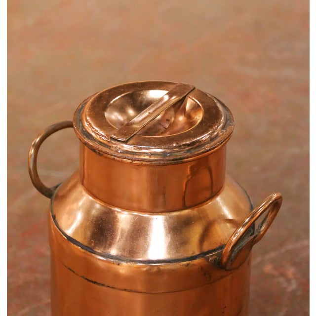 19th Century French Polished Copper Milk Can With Lid and Handles For Sale - Image 4 of 9