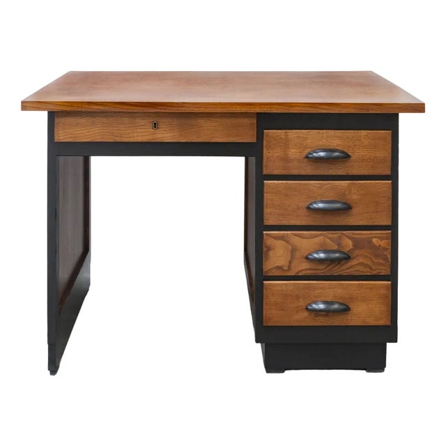 Brown & Black Oak Desk, 1940s For Sale