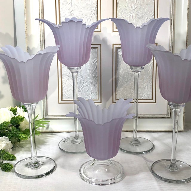 Flower Candle Holder Glass Set of 5 Lavender Vintage 5 Pc Chairish