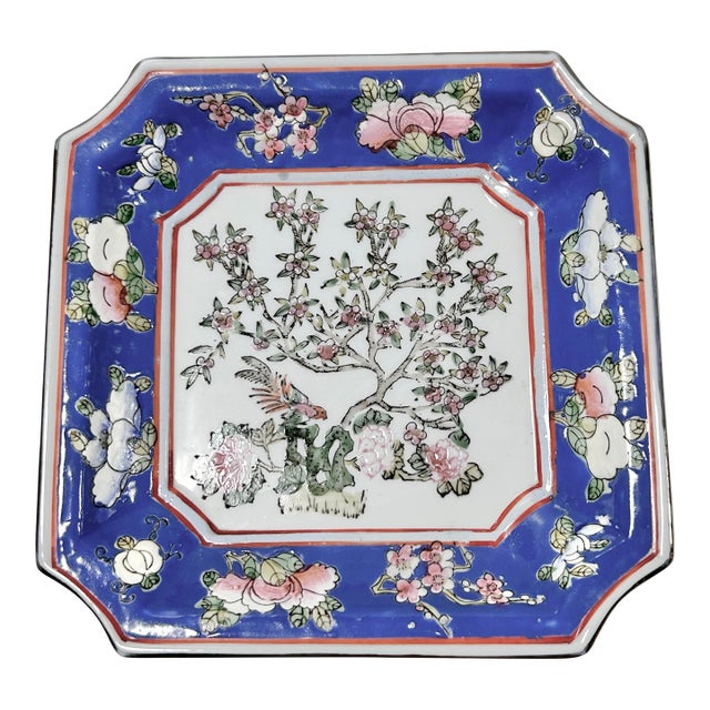 Early 20th Century Imari Porcelain Plate – Chinoiserie Hand Painted Floral & Bird Tray For Sale
