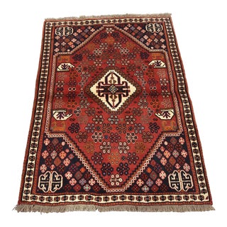 Vintage Tribal Rug 3’5” X 4’9” Red Wool Hand-Knotted Oriental Carpet For Sale