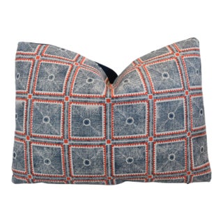 Designer Maresca Textiles Pisa Blue & Red Feather/Down Pillow For Sale