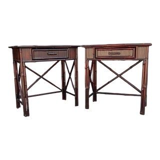 1980s Pair of Vintage Rattan and Bamboo Stands For Sale