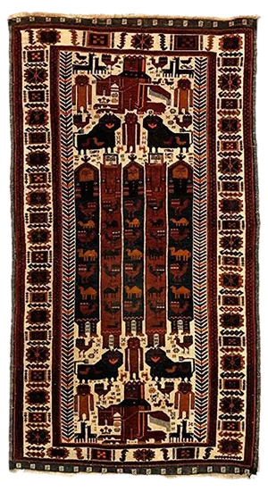 Vintage Middle Eastern Black, Red, and Cream Woolen Lion Rug, 1920s