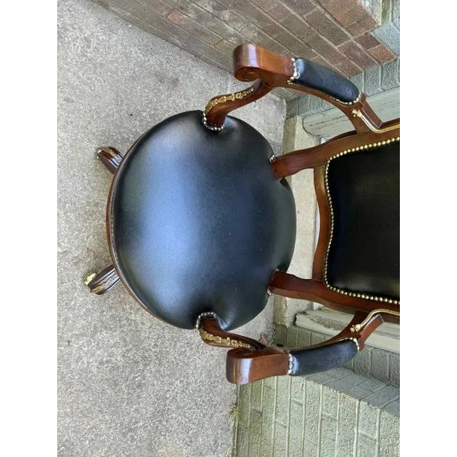 20th Century Vintage French Louis XV Style Brass Nail Studded Upholstered Vinyl Executive Office Chair For Sale - Image 15 of 15