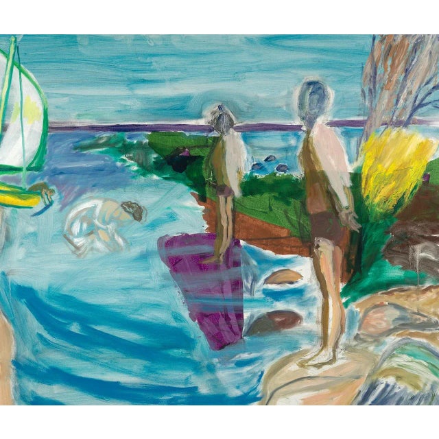 I started with a plein air painting of a woman on the shore in Rogers Park taking artistic liberties painting her...