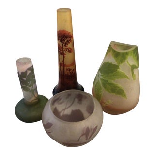 1910s Emile Galle French Cameo Glass Vases- Set of 3 For Sale