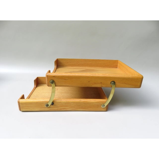 Beech & Brass Document Tray & Storage Box, 1960s For Sale - Image 9 of 14