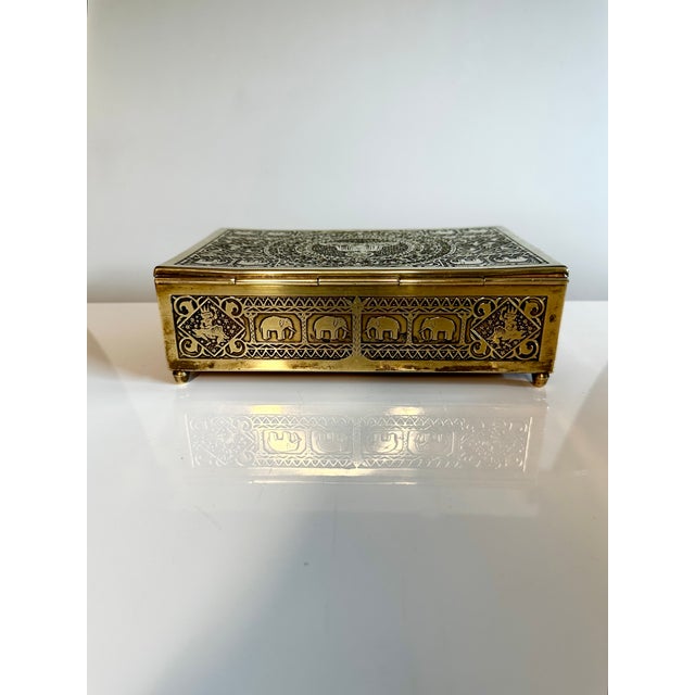 Brass Jewelry Box with Cedar Wood and Asian Motifs, Germany, 1950s For Sale - Image 3 of 18