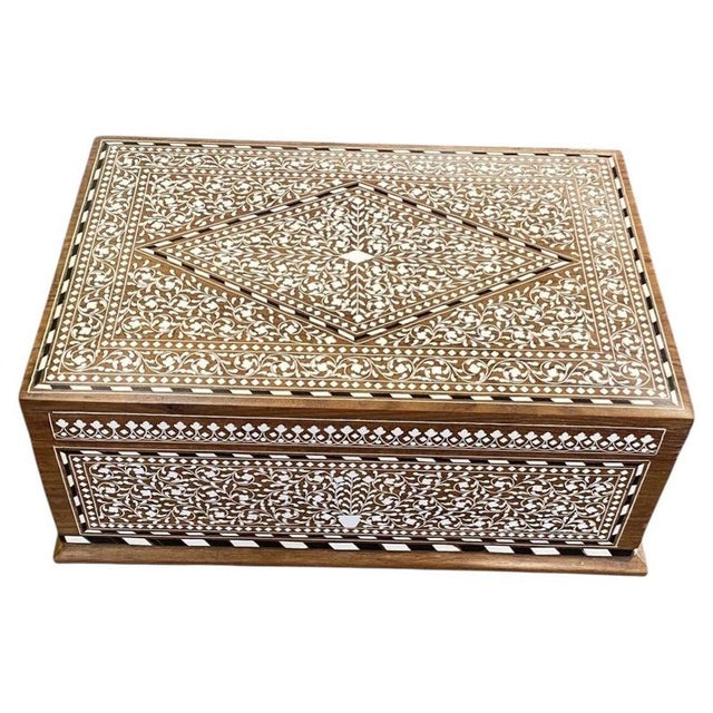 Gold Indian Rosewood Jewellery Box with White Floral Inlay For Sale - Image 8 of 8
