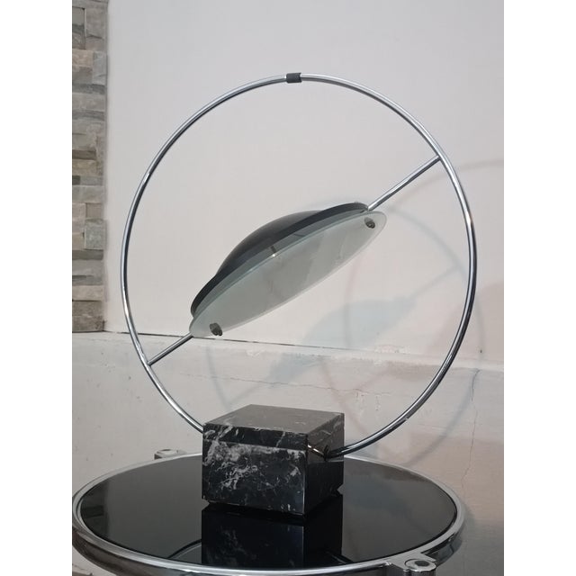 Spectacular and very rare Saturn lamp by Lucien Gau for Maison Lucien Gau. France, 1980. Veined gray marble base. It...