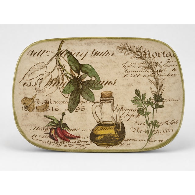 Farmhouse 1990s Hand Painted Ceramisia Italy Botanical Herb Plates Set, Tuscan Kitchen Decor - Set of 2 For Sale - Image 3 of 6