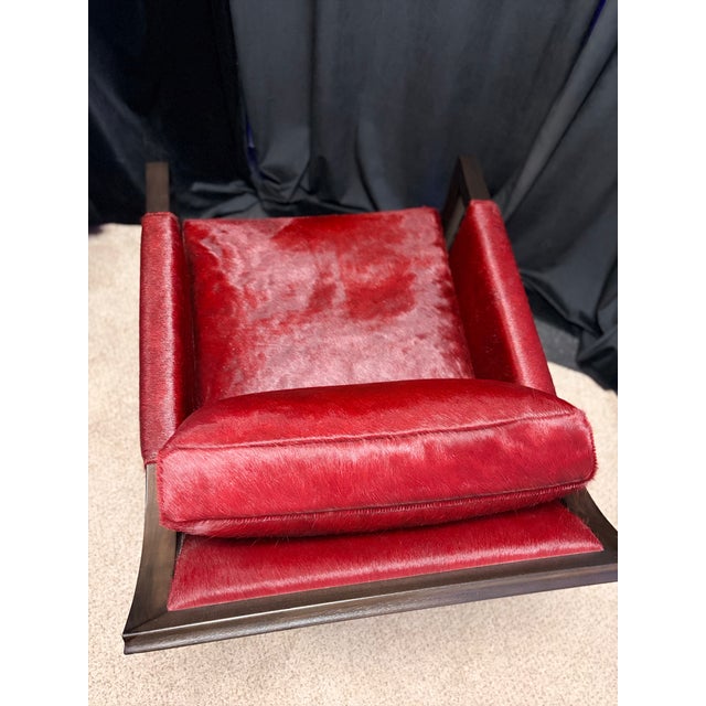 Authentic Holly Hunt Vienna Secession Lounge Chair, Custom Upholstered in Rich Burgundy/Cabernet Mohair and American Black Walnut Exposed Frame For Sale - Image 13 of 17