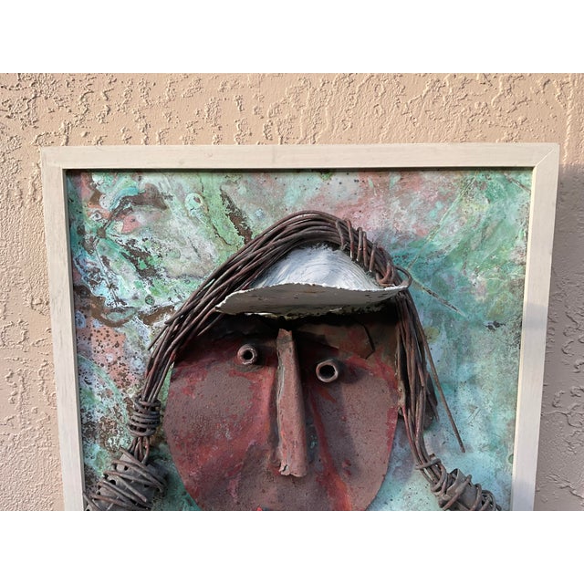 Funky Mixed Media Metal Face Sculpture Copper & Brass Brutalist Wall Art For Sale - Image 4 of 15