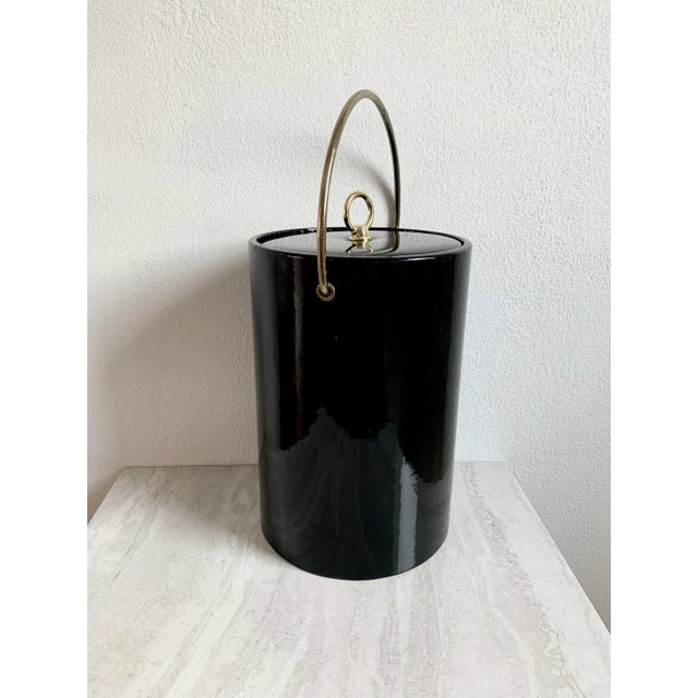 Mid-Century Modern Black Vinyl & Brass Standing Ice Champagne Bucket For Sale - Image 10 of 10