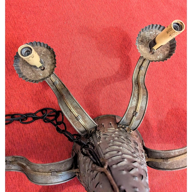 Vintage Hand-Punched Tin Witch's Hat 6-Arm Chandelier – By Irvin's Country Tinware For Sale - Image 16 of 18