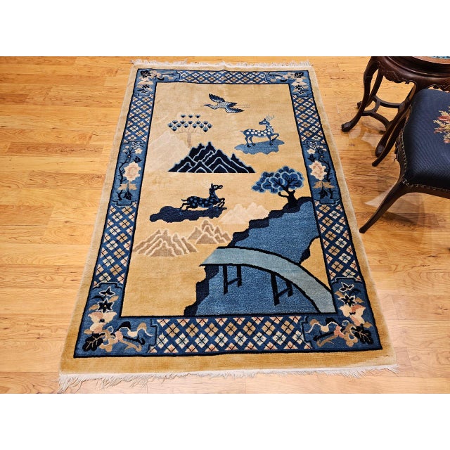 1900 - 1909 Vintage Chinese Art Deco Pictorial Rug, Hand-Knotted Wool, Early 1900s, 5' x 7' For Sale - Image 5 of 15